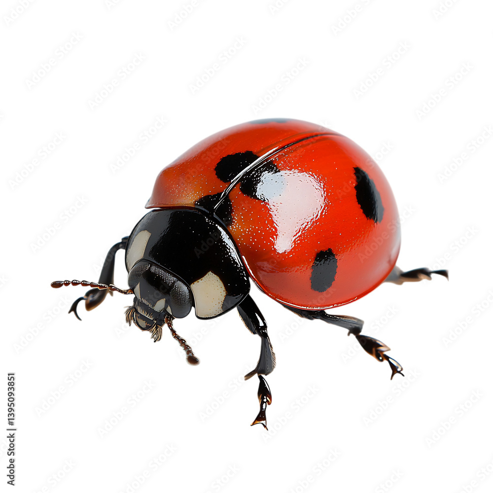 Tiny Red Ladybug Crawling on Glossy Shell Isolated on Transparent Background Tiny Red Ladybug Crawling on Glossy Shell Isolated on Transparent Background