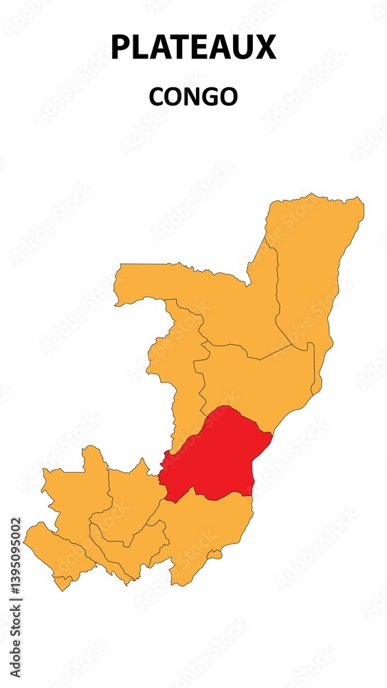 Obraz premium Plateaux Map is highlighted on the Congo with detailed state and region outlines.