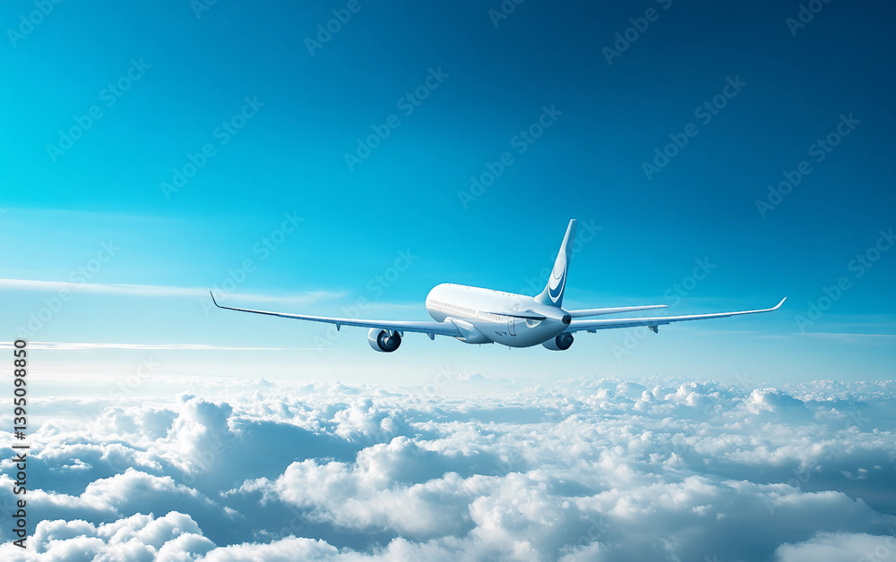 Obraz premium White airplane is flying through a cloudy sky