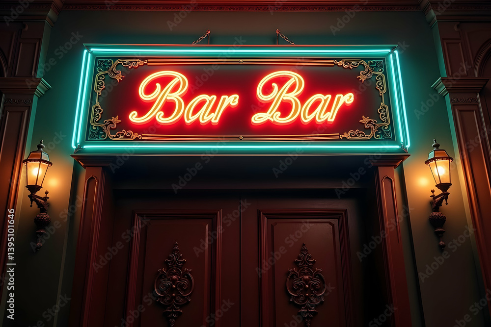 custom made wallpaper toronto digitalIlluminated Neon Sign Mockup Displaying a Classic Establishment Entrance with Ornate Details and Warm Lighting for Vintage Advertisement