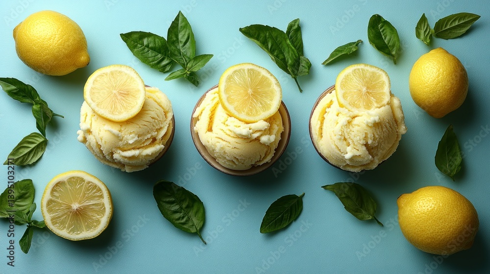 Lemon ice cream scoops, fresh, vibrant Lemon ice cream scoops, fresh, vibrant
