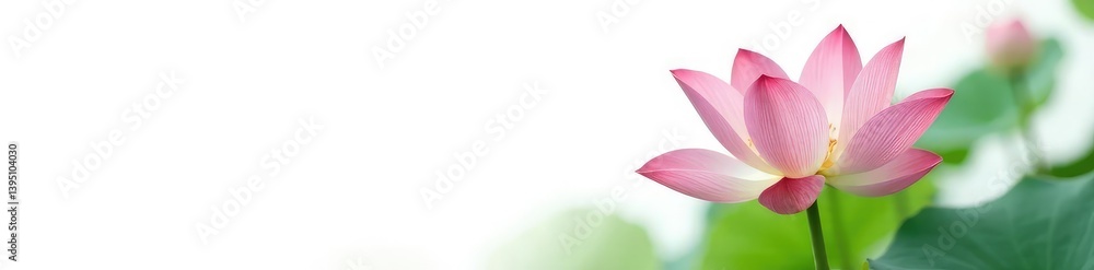 Fototapeta premium Single lotus flower isolated on white background, floral, greenery