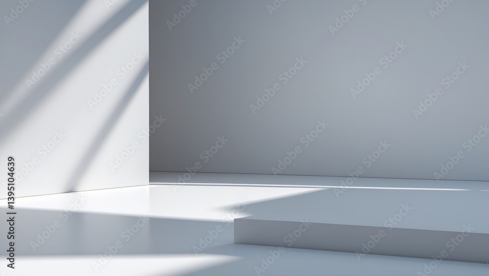 Fototapeta premium Minimalist White Product Display Podium With Sunlight And Shadow Effects
