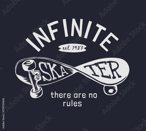 infinite skater slogan with twisted skateboard vector illustration created by hand drawn