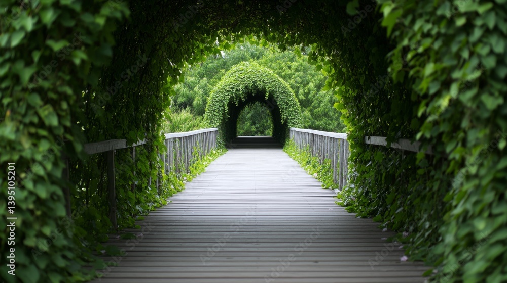 A pathway covered with lush greenery leads through an enchanting archway into the verdant forest, inviting exploration. A pathway covered with lush greenery leads through an enchanting archway into the verdant forest, inviting exploration.