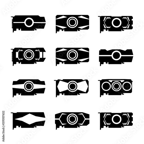 Graphics Card Silhouette Vector Bundle Black and White Graphics Card Clipart EPS Illustration