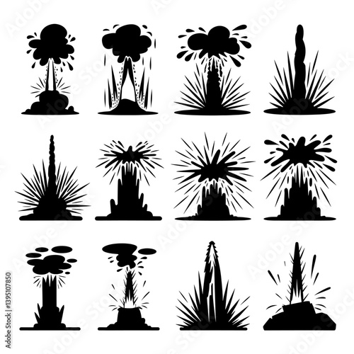 Geyser Silhouette Vector Bundle Black and White Geyser Clipart EPS Illustration