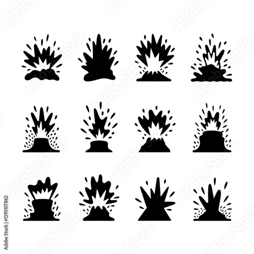 Geyser Silhouette Vector Bundle Black and White Geyser Clipart EPS Illustration