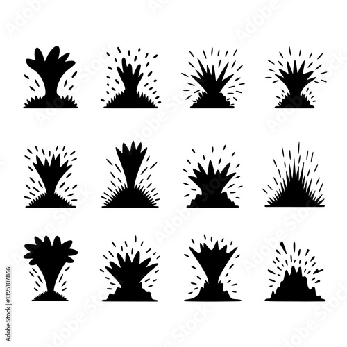 Geyser Silhouette Vector Bundle Black and White Geyser Clipart EPS Illustration