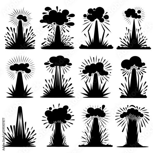 Geyser Silhouette Vector Bundle Black and White Geyser Clipart EPS Illustration
