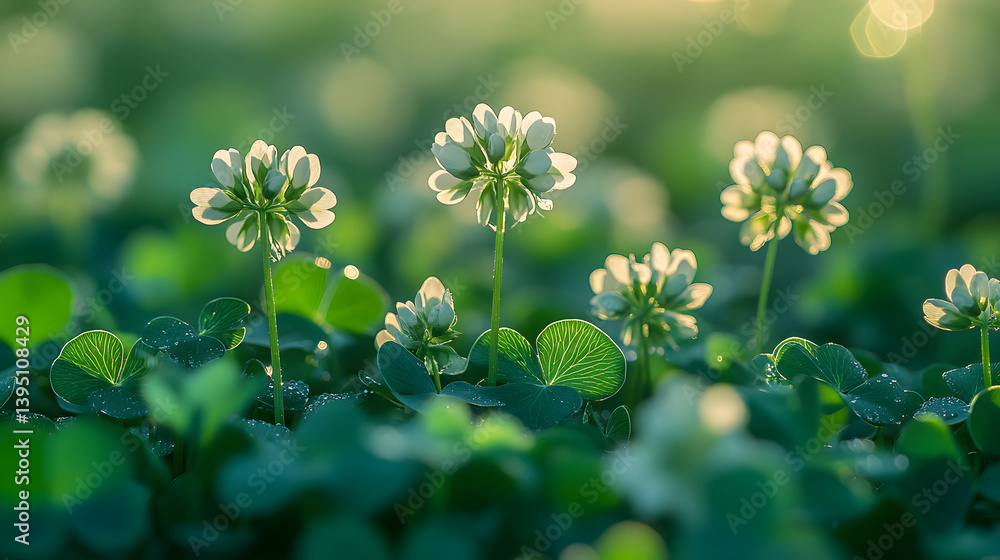 Close-up photography of a patch of clover, with the intricate shapes of their leaves and the softness of their tiny blooms in perfect focus.