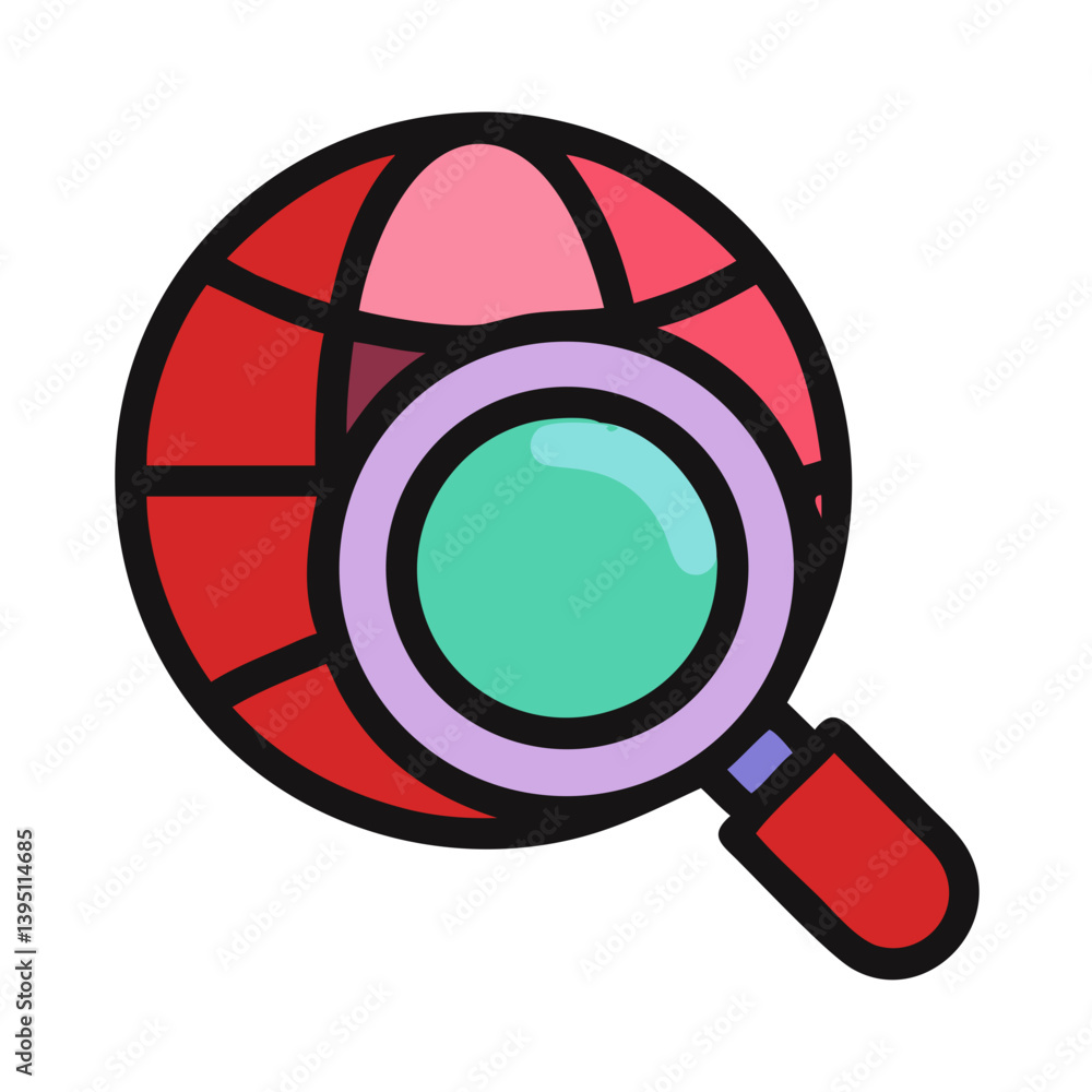 Magnifying glass over a globe icon symbolizing search and exploration Magnifying glass over a globe icon symbolizing search and exploration