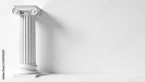 Elegant Roman column against pristine white backdrop, building, simple