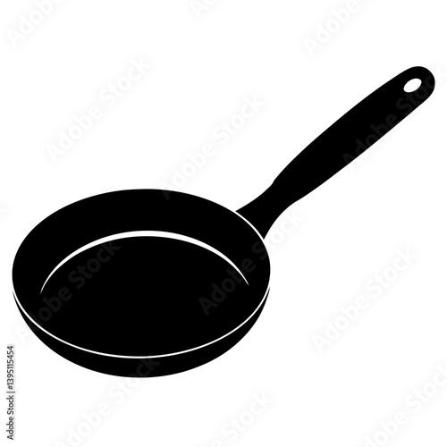 Frying Pan Vector Silhouette. Fry Pan with Long Handle  Illustration, Essential Kitchen Utensil, Domestic Cookware Icon, Cooking Tool, Kitchen Equipment, Home Cooking, Culinary, Frying Pan Design.