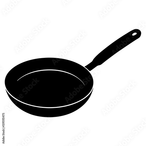Frying Pan Vector Silhouette. Fry Pan with Long Handle  Illustration, Essential Kitchen Utensil, Domestic Cookware Icon, Cooking Tool, Kitchen Equipment, Home Cooking, Culinary, Frying Pan Design.