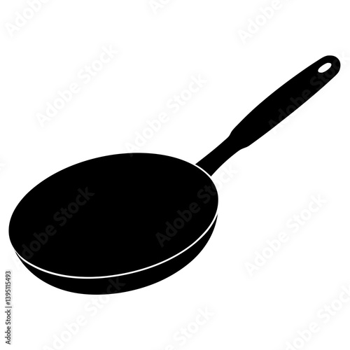 Frying Pan Vector Silhouette. Fry Pan with Long Handle  Illustration, Essential Kitchen Utensil, Domestic Cookware Icon, Cooking Tool, Kitchen Equipment, Home Cooking, Culinary, Frying Pan Design.