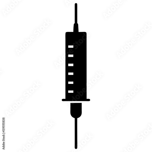 Silhouette of a Syringe with Needle, Visible Plunger, and Clear Detailing, Depicting Medical Injection Tool, Healthcare Equipment, Medical Syringe Design, Pharmacology, Medicine, Medical Instrument