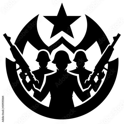 Rebel Logo Vector Silhouette – Warrior, War, Sword Emblem, Fighter Symbol. Patriot, Veteran, Hero, Freedom Fighter Icon. Military, Resistance, Revolution, Army, Combat, Battle Illustration.