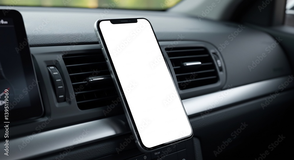 Obraz premium Blank Smartphone Screen Mounts Securely in Car. AI Generated