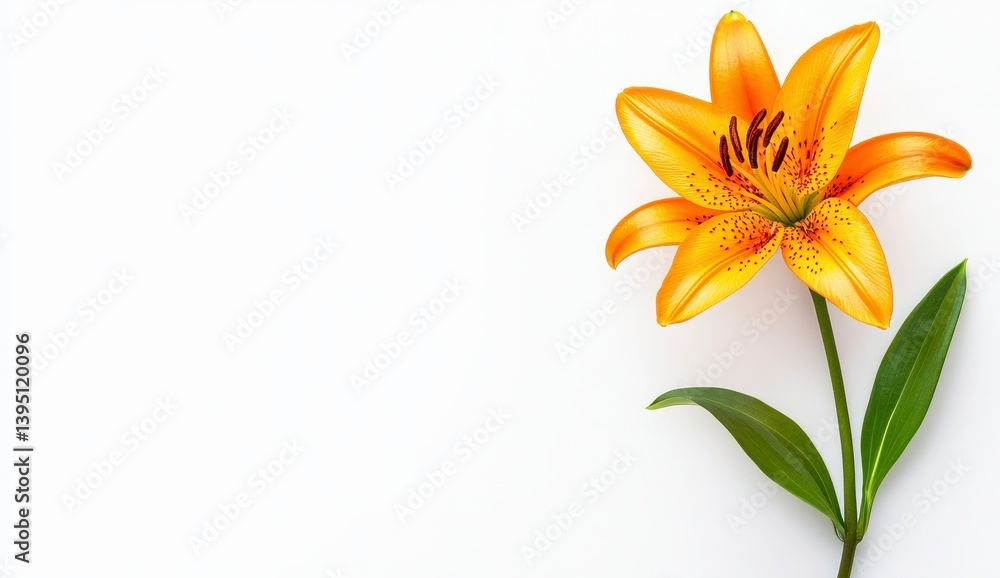 Fototapeta premium Single Orange Lily on White Background