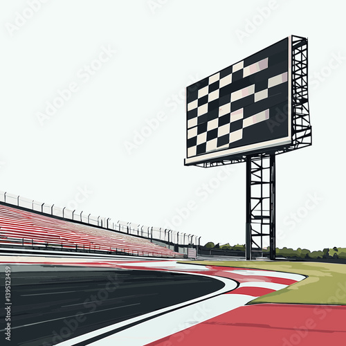Race Track Finish Line with Checkered Flag Display