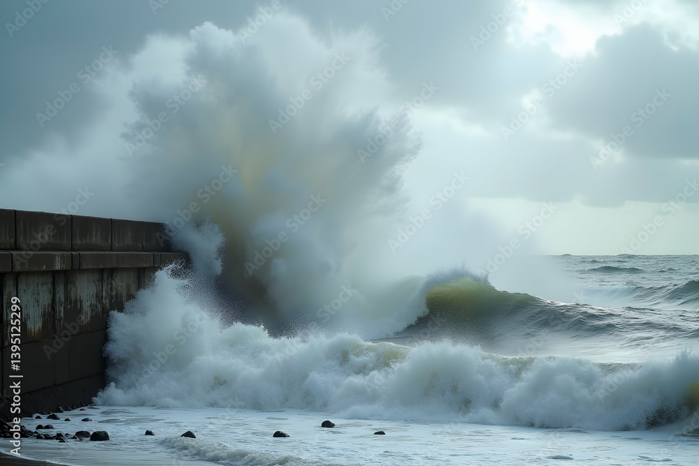 Majestic Ocean Fury, A Dramatic Storm Surge Unleashes its Power Against a Weathered Coastal Defense, Showing the Raw Beauty and Untamed Energy of Nature Majestic Ocean Fury, A Dramatic Storm Surge Unleashes its Power Against a Weathered Coastal Defense, Showing the Raw Beauty and Untamed Energy of Nature