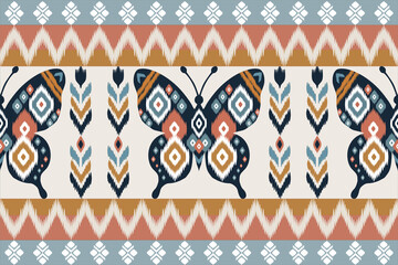 Ingelijste posters Meisjeskamer Boho vlinderpatroon met ikat motieven  © Supitcha