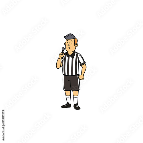 referee with whistle on white background