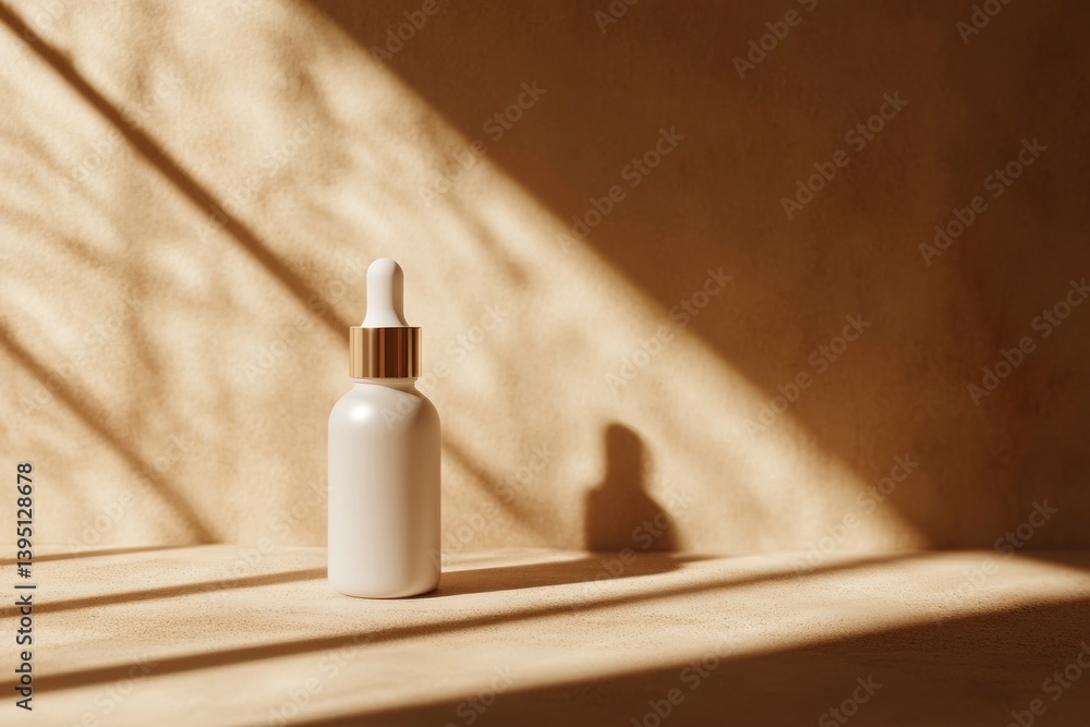 Cosmetic Serum Bottle with Dropper in Neutral Setting with Light