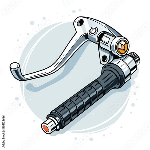Design a bold, vector illustration of a motorcycle brake lever, emphasizing strong lines and metallic texture.  Include detailed mechanical elements.