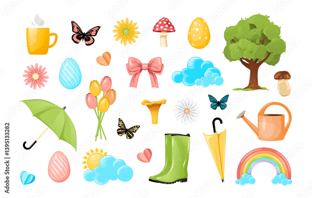Fototapeta premium Set of cute springtime elements