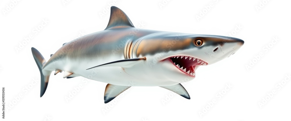Fototapeta premium A majestic shark, isolated on a white background, showcasing its vibrant colors and intricate details, shark, background