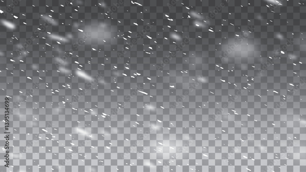 Winter snowfall isolated snowflakes transparent illustration background. Realistic falling snowflakes. Isolated on transparent background. Vector illustration Winter snowfall isolated snowflakes transparent illustration background. Realistic falling snowflakes. Isolated on transparent background. Vector illustration
