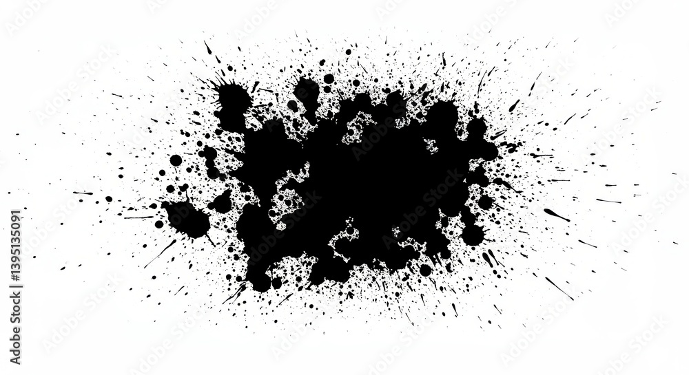 Black ink splatter on white background for artistic designs Black ink splatter on white background for artistic designs