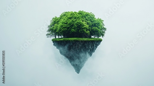 Obraz na płótnie Floating island of forest in misty sky evokes utopian vision of sustainable ecosystem w salonie