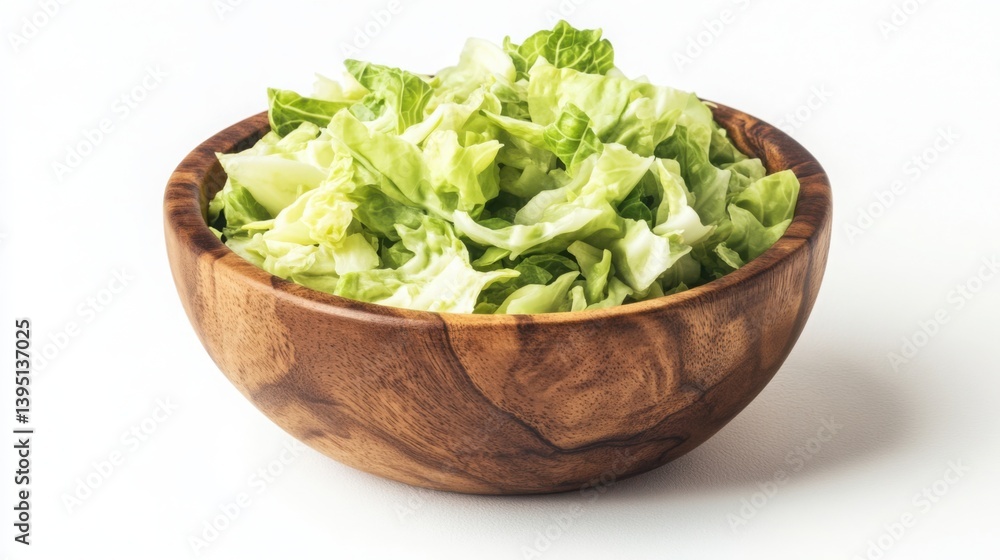 Shredded Napa cabbage served in a wooden bowl against a white background perfect for salads and dishes Shredded Napa cabbage served in a wooden bowl against a white background perfect for salads and dishes