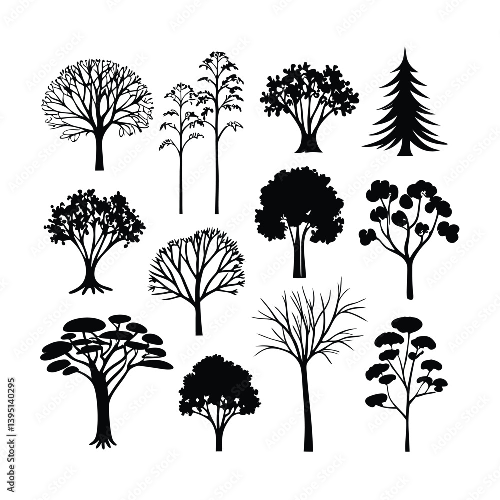 Fototapeta premium “Tree Silhouettes: Nature’s Shadows in Minimalist Beauty”