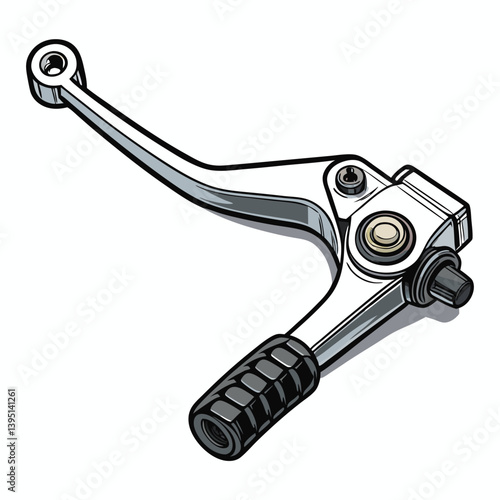 Create a bold vector illustration of a mechanical clutch lever with pivot point, emphasizing strong lines and impactful design.