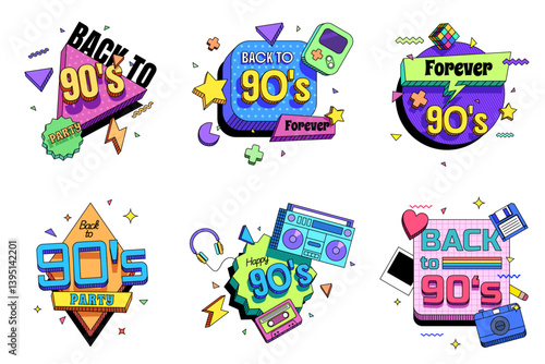 Colorful logo back to 90s icon vector flat illustration
