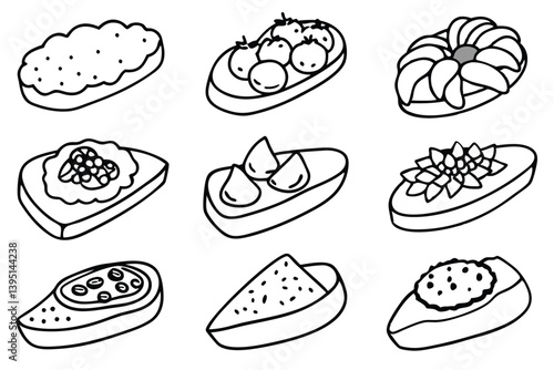 bruschetta line art drawing of Mediterranean flavors