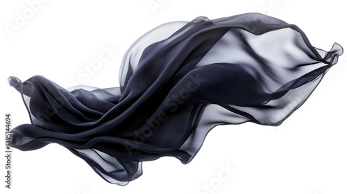 Elegant Black Silk Cloth in Movement on Transparent Background - Luxurious Textile Photography