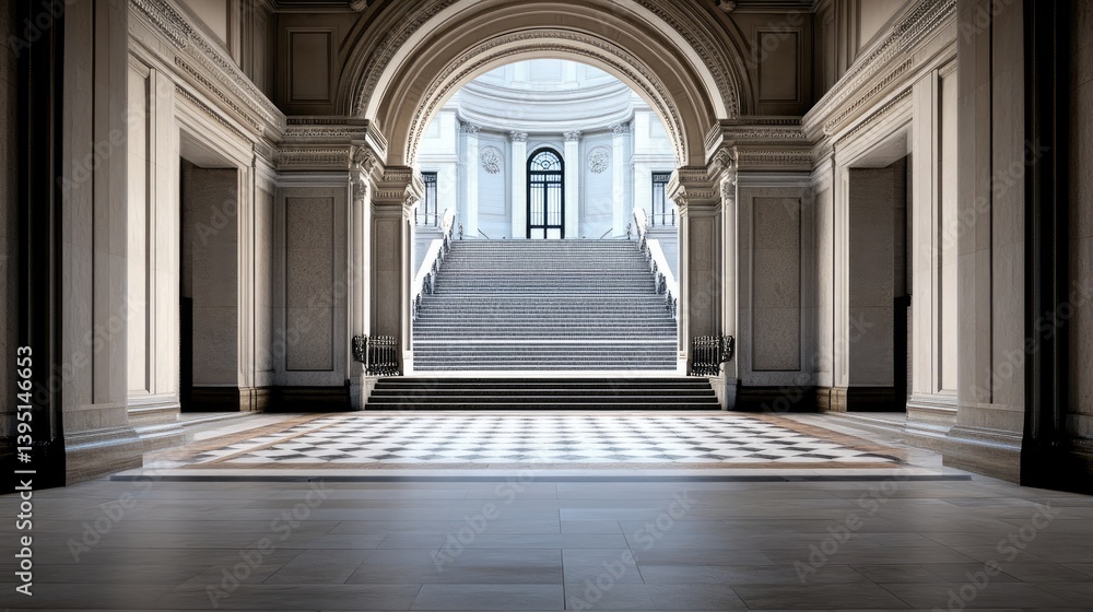 Elegant Architecture of Grand Interior with Staircase and Arches Elegant Architecture of Grand Interior with Staircase and Arches