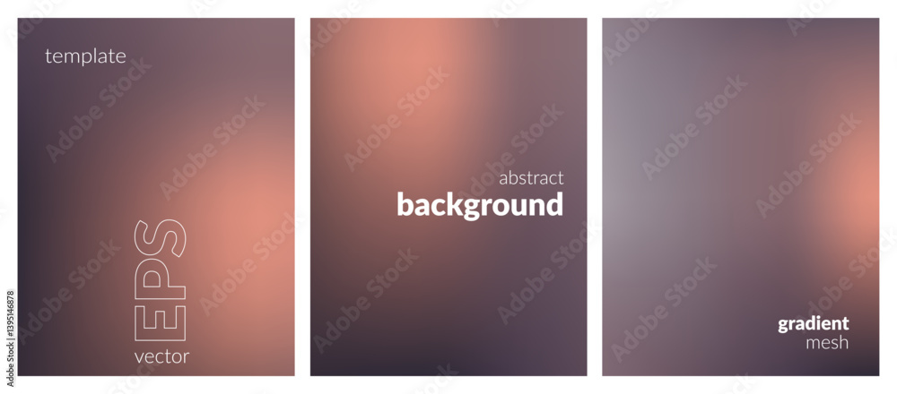 Fototapeta premium Abstract blurred background set. Gradient mesh. Effect dark color mix. Luminous orange brown blend. Modern design template for web covers, ad banners, posters, brochures, flyers. Vector EPS
