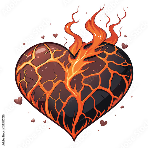 Design a vector graphic of a cursed lava heart with bold, fiery strokes.  The style should be dark, dramatic, and slightly gothic.