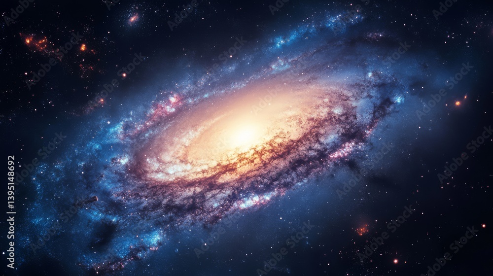 Fototapeta premium A spiral galaxy with luminous arms stretching across the cosmic backdrop, igniting awe and wonder in the vastness of the universe.