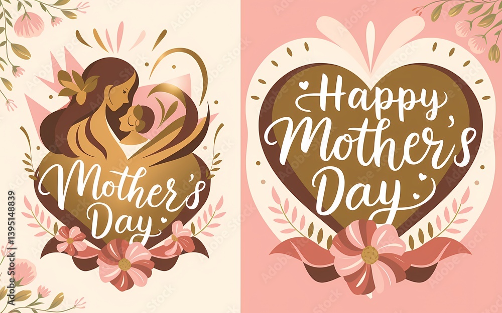 Fototapeta premium Elegant Happy Mother's Day greeting with glowing artistic typography floral details a heartwarming message in a high-resolution digital artwork perfect for celebration Mother's Day illustration design