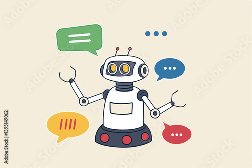 Chatbot online service to answer questions with machine learning or AI artificial intelligence, NLP neural language processing concept, smart robot talking with speech bubble, dialog on conversation.