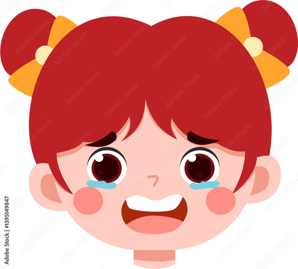 Joyful Tears: Cartoon Girl with Red Hair and Topknots Joyful Tears: Cartoon Girl with Red Hair and Topknots