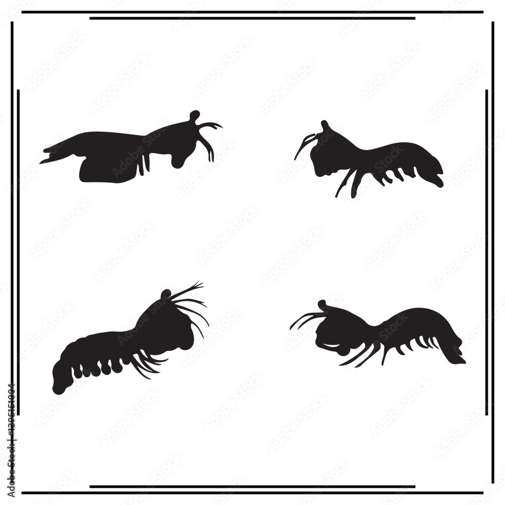 Obraz premium Mantis Shrimp silhouette, Mantis Shrimp illustration , Mantis Shrimp clipart, Mantis Shrimp vector ,Mantis Shrimp icon , black Mantis Shrimp , Mantis Shrimp illustration on white background, 