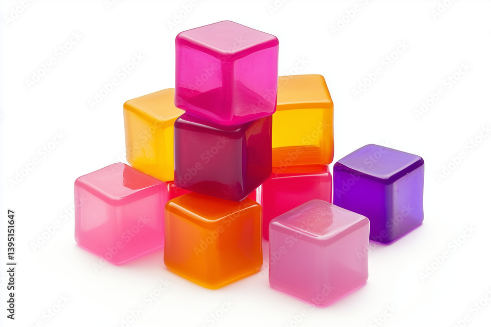 Realistic plastic figurines of jelly cubes, isolated, closeup
Realistic plastic figurines of jelly cubes, isolated, closeup